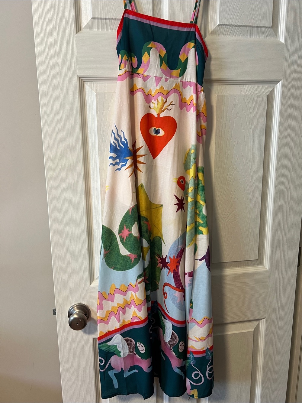 Printed Multicolor Maxi Dress with Heart Motif